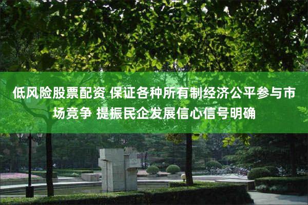 低风险股票配资 保证各种所有制经济公平参与市场竞争 提振民企发展信心信号明确